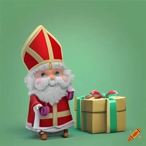 Saint nicolas 3d with gifts on green background