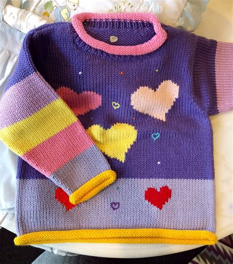 Cotton Pink Purple Hearts Roll-Neck Sweater Infant 9-12 | Etsy | Baby cardigan knitting pattern ...