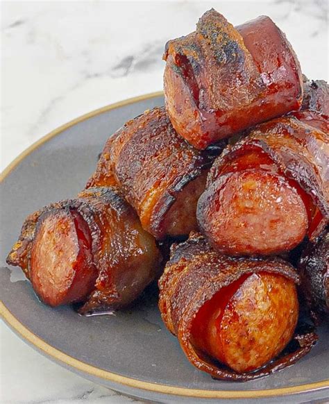 Bourbon Brown Sugar Bacon Wrapped Sausages - SAVOR With Jennifer