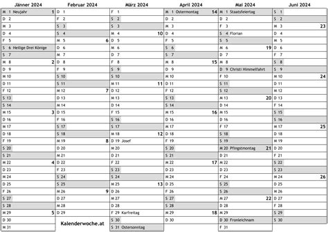 Kalender 2024 mit Kalenderwochen und Feiertagen in Österreich … online ...