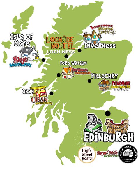 Map of our hostels - Scotlands Top Hostels