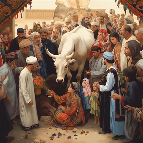 Premium AI Image | A painting of a woman and a white cow