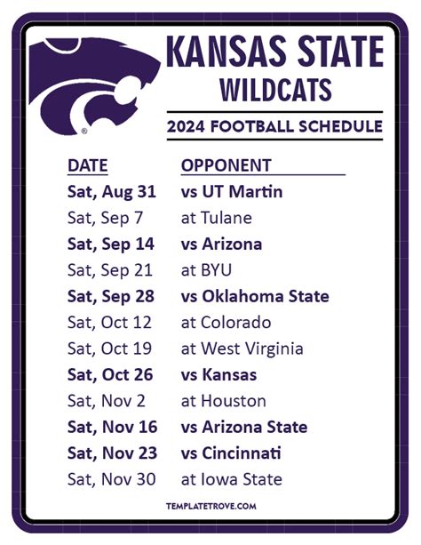 Printable 2024 Kansas State Wildcats Football Schedule