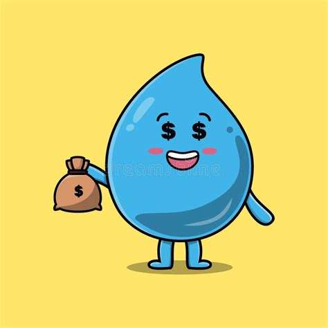Cute Cartoon Crazy Rich Water Drop with Money Bag Stock Illustration - Illustration of isolated ...
