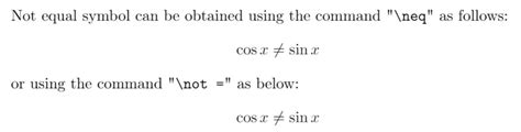 The not equal sign in LaTeX - LaTeX-Tutorial.com