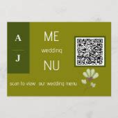 Simple Green QR Code Wedding Table Menu Cards | Zazzle