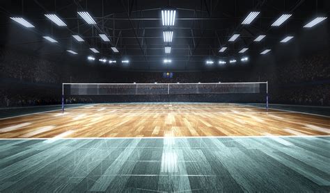 Empty professional volleyball court in lights | Rhino Sports