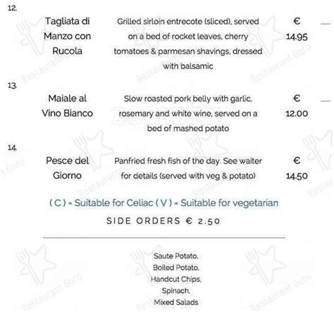 Menu at Picasso Restaurant, Dublin