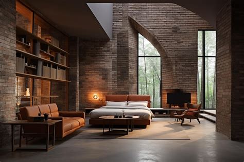 Premium Photo | Brick Modern Interior Design Stylish Bedroom