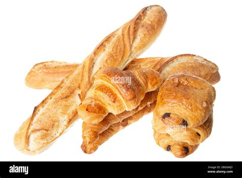 chocolate bread baguette croissant pastry french bakery in white ...