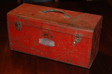 Red Vintage Mechanic Rustic Tool Box Metal Chest Tool Box