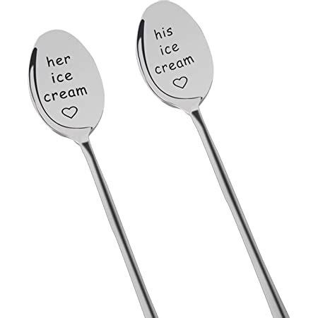 Funnli His and Hers Gifts, 2 Pieces Stainless Steel Engraved Coffee Spoon,Valentines Day Ice ...