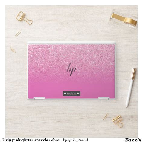 Girly pink glitter sparkles chic ombre gradient HP laptop skin | Zazzle ...