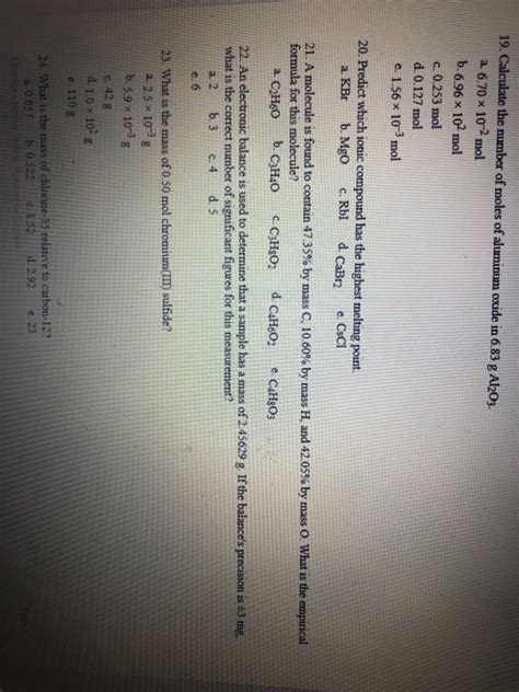 Solved 19. Calculate the number of moles of aluminum oxide | Chegg.com