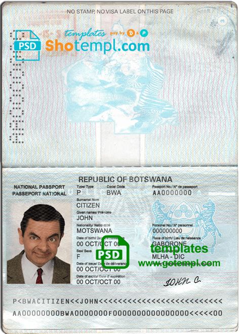 Botswana passport fake template in PSD format, fully editable - Faketemplate.ru