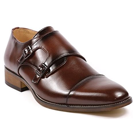 UVS10 Men's Dark Brown Double Monk Strap Cap Toe Slip On Loafers Dress ...