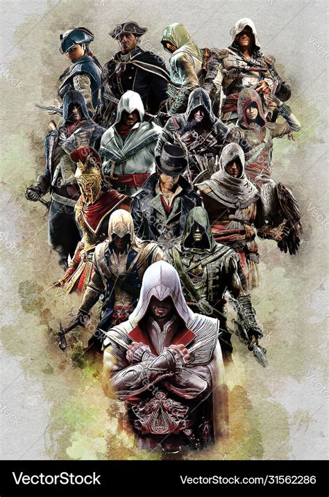 Assassins creed all characters Royalty Free Vector Image