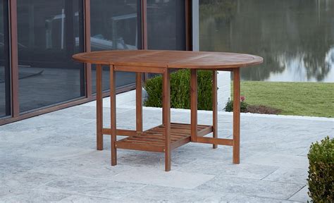 COSCO Outdoor Living Acacia Wood Folding Drop Leaf Patio Dining Table with Chair Storage, Brown ...