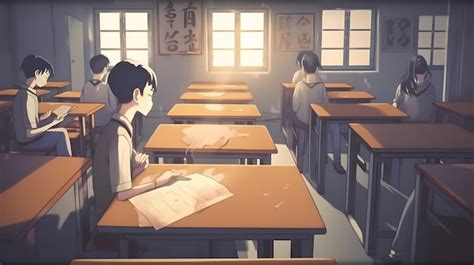 Premium Photo | Anime Classroom Scene with Beautifully Detailed Art Style and Group of Students ...