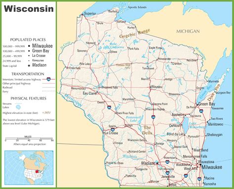 Wisconsin highway map - Ontheworldmap.com