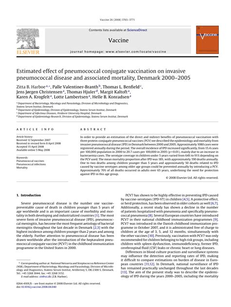 (PDF) Estimated effect of pneumococcal conjugate vaccination on invasive pneumococcal disease ...