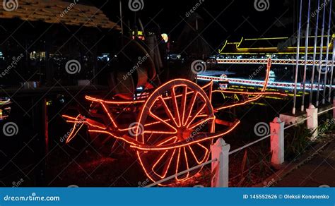 Decorative Carriage Decorated with Glowing Lights, Night Time Stock Photo - Image of glowing ...