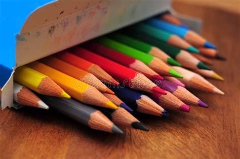 Colored pencils box stock image. Image of tools, edges - 35713785