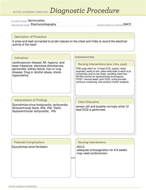 Diagnostic Procedure ECG - ACTIVE LEARNING TEMPLATES Diagnostic Procedure STUDENT NAME - Studocu