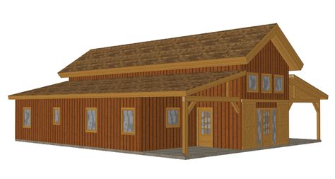 pre-designed great plains western horse barn home kit 3 front view 3D Model 44x50 Barn House ...