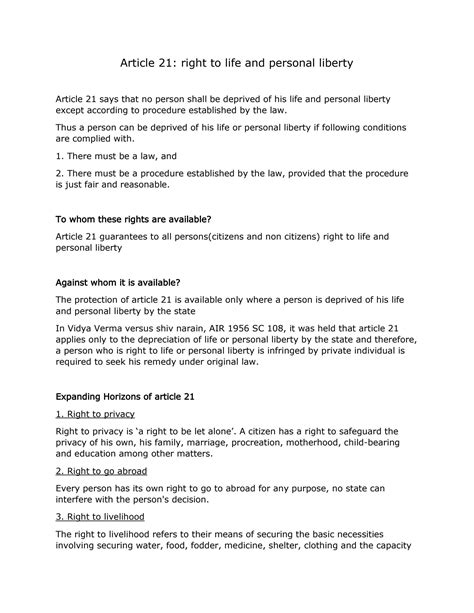 SOLUTION: Indian Constitution Article 21 - Studypool