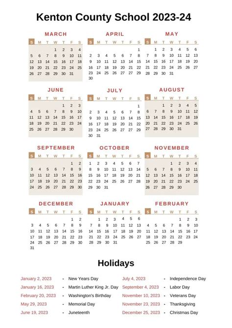 Kenton County Schools Calendar [KCS] 2023-24 With Holidays