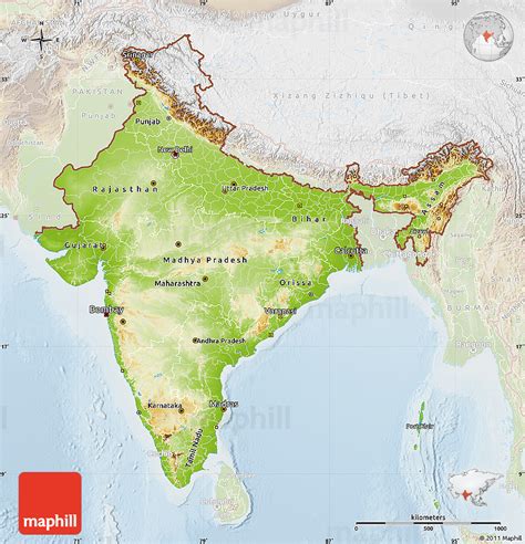 India Physical Map Hd