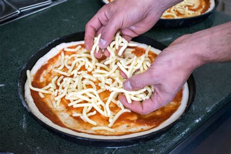 Step-by-step Chef Makes a Pizza Margarita. Dough and Pizza Ingredients Stock Image - Image of ...