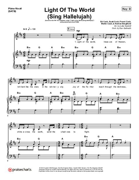 Light Of The World (Sing Hallelujah) (Choral Anthem SATB) Sheet Music PDF (We The Kingdom / Arr ...