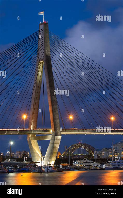 Anzac Bridge at Night, Glebe, Sydney, New South Wales (NSW), Australia ...