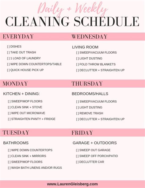 DAILY HOUSE CLEANING SCHEDULE CHECKLIST | Daily cleaning schedule ...