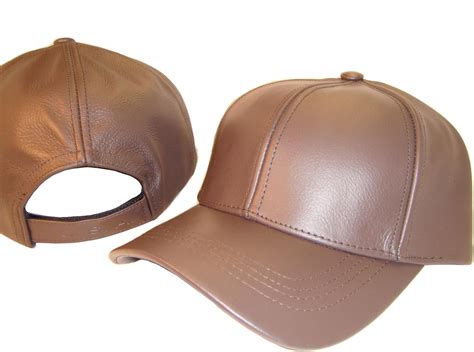 BROWN LEATHER BASEBALL CAP HAT CAPS HATS ADJUSTABLE MADE IN USA at ...