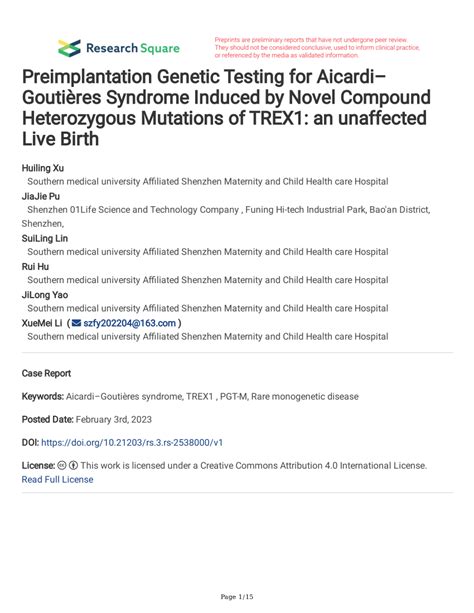 (PDF) Preimplantation Genetic Testing for Aicardi–Goutières Syndrome Induced by Novel Compound ...