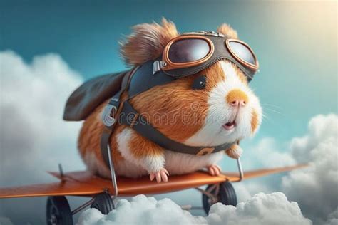 Cute Funny Illustration of Flying Guinea Pig in Fantasy World with ...