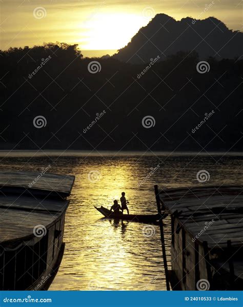 Sunset on Mekong river stock image. Image of leisure - 24010533