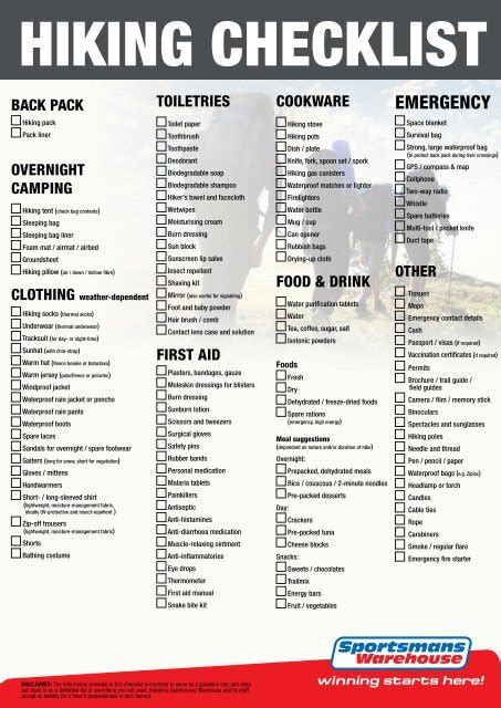 hiking checklist - Sportsmans Warehouse