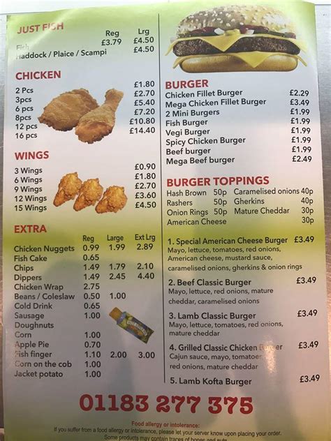 Menu at Chick N Chips restaurant, Reading