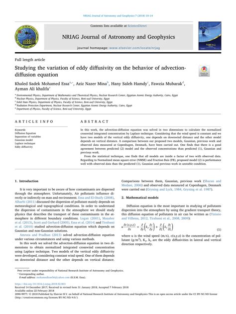 (PDF) Studying the variation of eddy diffusivity on the behavior of ...