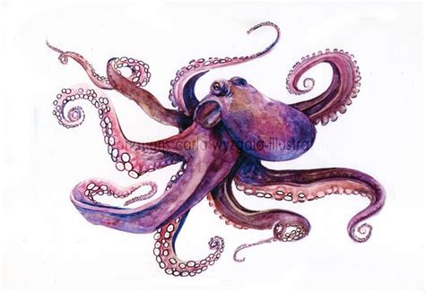 Items similar to Purple octopus watercolor Poster on Etsy