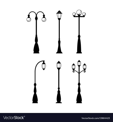 Vintage streetlights black silhouettes set Vector Image