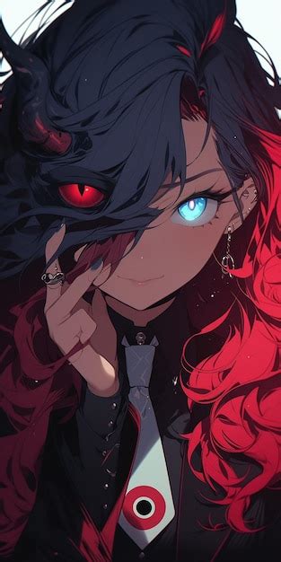 Premium AI Image | A woman in a is posing with a big evil red eye anime girl