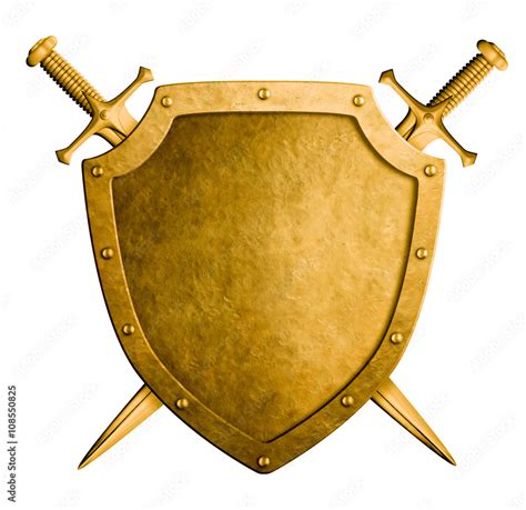 gold medieval coat of arms shield and two swords isolated Stock Illustration | Adobe Stock