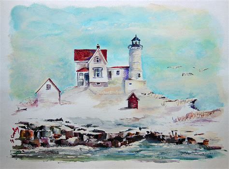 Nubble Lighthouse Painting by Gerald Cooley