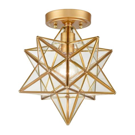 Modern Brass Moravian Star Ceiling Light with Clear Glass 12 Inches