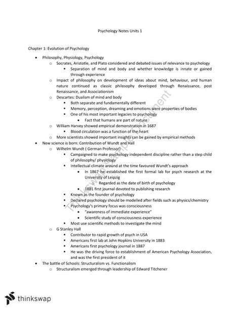 Psychology Notes | PSYC104 - Introduction to Psychology I | Thinkswap